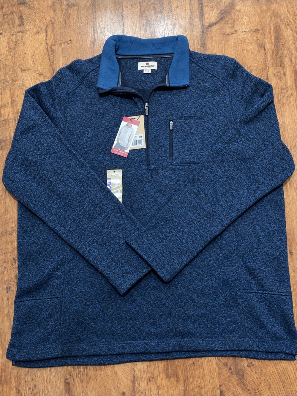 Woolrich Men's Navy Blue Quarter-Zip Pullover with Chest Pocket